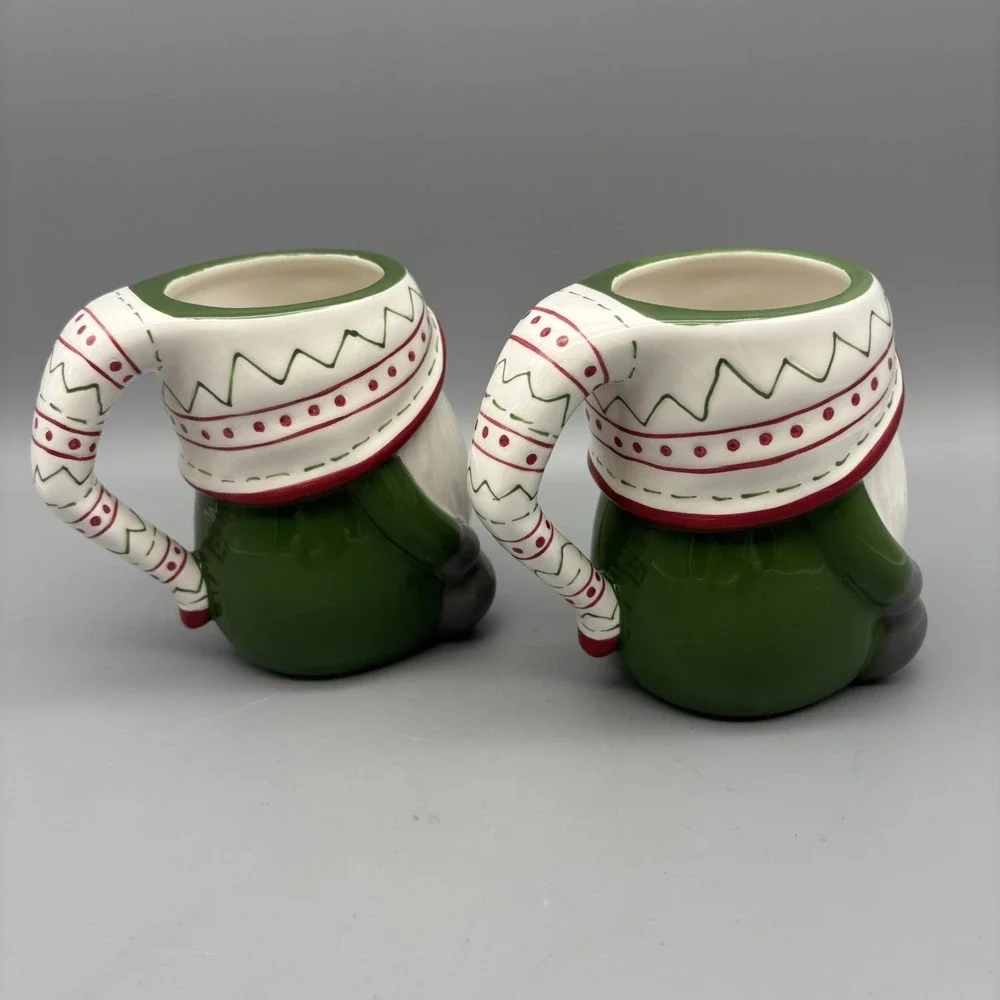 Pottery Barn Festive Gnome Mug Holiday Christmas‎ Green Set Of 2